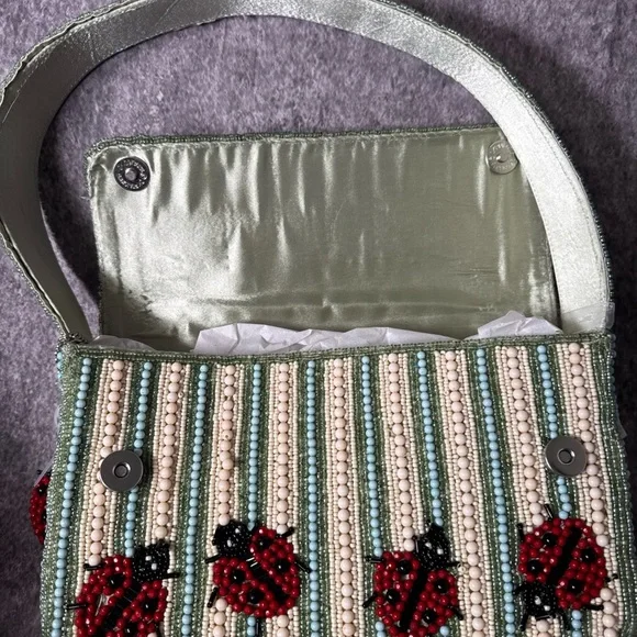 Handcrafted In India Beaded Striped Lady Bug Bag w Charm Viral NWT - Picture 5 of 5
